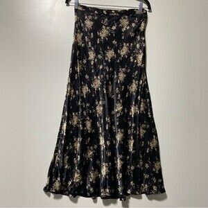 Ann Taylor Floral Maxi Skirt in Black Beige Size 8 NWT Vintage